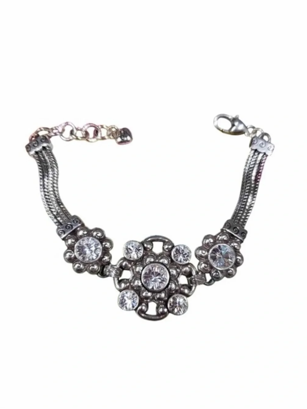 Brighton Silver-Tone Crystal Flower Bracelet